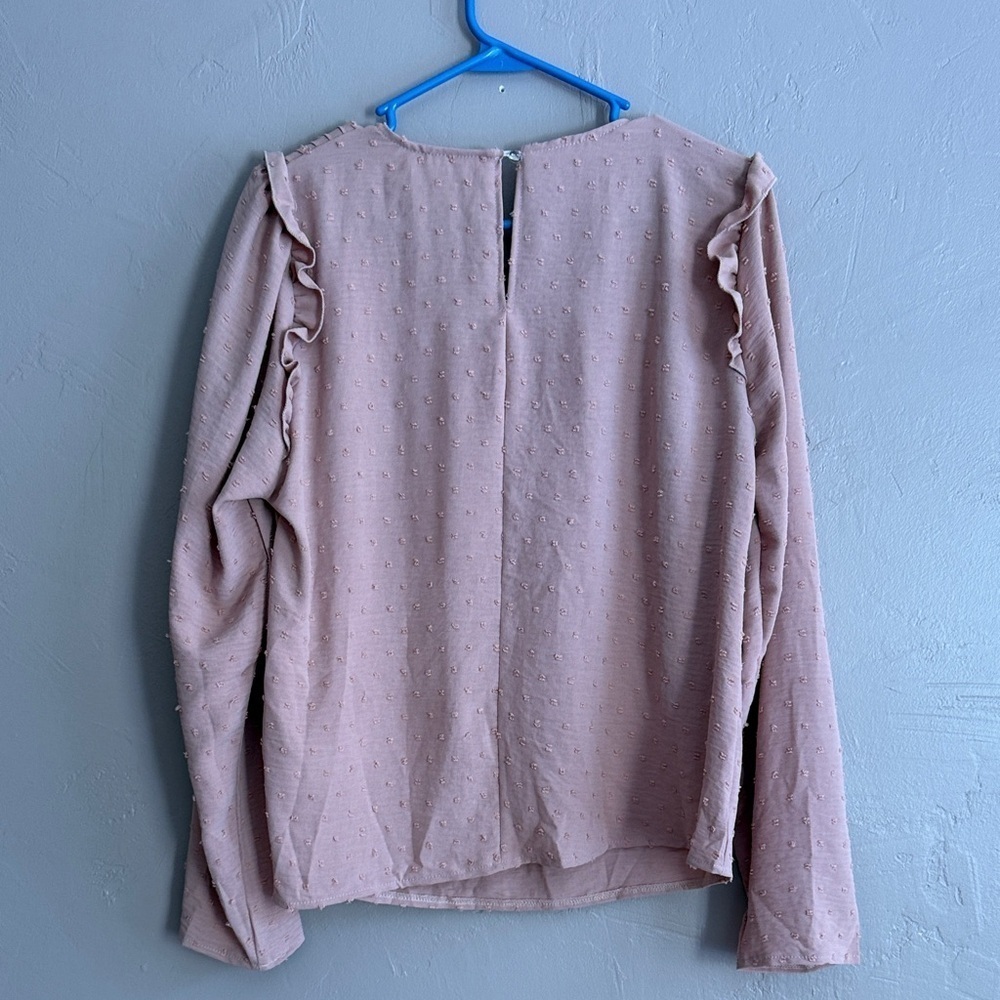 Blush Pink Swiss Dot Pleated Blouse, Size Large - Picture 5 of 5